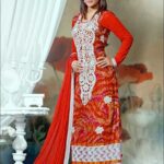 10902Red and White Soft Chiffon Straight Suit