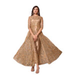 Taupe Butterfly Net Embroidered Designer Suit