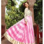 18006Ivory and Pink Georgette or Net Designer Suit