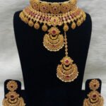 37B Maroon Bridal Wear Necklace Set With Maang Tika