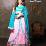 1666SkyBlue and Pink Net Brasso Party Wear Lehenga Choli