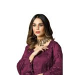 Dark Magenta Designer Heavy Embroidered Butterfly Net Designer Suit