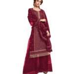 Wine Heavy Faux Georgette Plazo Suit