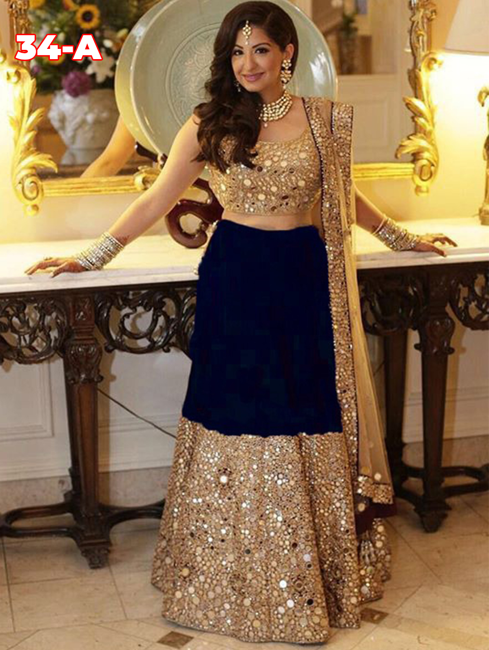 Velvet Embroidery Lehenga Suit In Royal Blue Colour - SM5410495