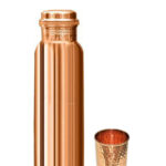 One Plain Copper Bottle And One Hammered Copper Glass