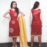 17Red and White Cotton Satin Pakistani Suit