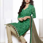 66013Green and Beige Chudidar Suit
