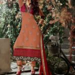 8008Peach and Red Straight Suit