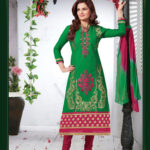1108 Green and Dark Magenta Cotton Straight Suit