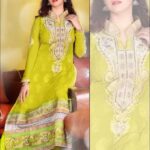 1018Golden and YellowGreen Georgette Straight Suit