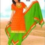 1005FantaOrange and ParrotGreen Chanderi Chudidar Suit
