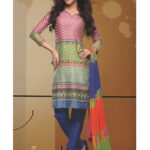 07 Pink and Blue Cotton Chudidar Suit