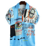 Sky Blue Imagic Cotton Shirt For Men