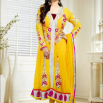 2001TurmericYellow and Silver Geergette Anarkali Suit
