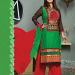 5306Green and Red Lawn Straight Suit