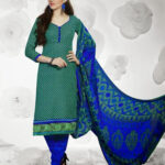 63010 Sea Green and Blue Cotton Straight Suit