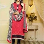 71022CrimsonRed and Black Chanderi Straignt Suit