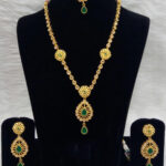 30C White and Green Diamond Work Necklace Set with Maang Tika