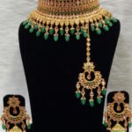 138C Green Bridal Wear Necklace Set With Maang Tika