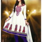 6009 White and Dark Purple Anarkali Suit
