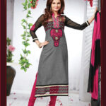 1109 Gray and Magenta Cotton Straight Suit