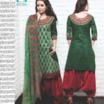 13LightGreen and Red Cotton Satin Pakistani Suit