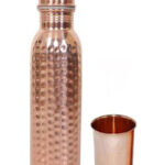 Hammered Copper Bottle And One Plain Copper Glass