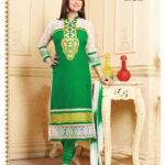 10012 Green and White Cotton Straight Suit