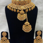37A Golden Bridal Wear Necklace Set With Maang Tika