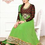 2007 Black and Parrot Green Georgette Anarkali Suit