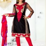8002Black and Red Semi-Anarkali Suit