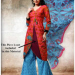 009A Red and SkyBlue Lawn Cotton Chudidar Suit