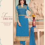 34004Firozi Blue and Golden Straight Suit