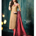 5011Burlywood and SalmonPink Banarasi Jacquard Daily Wear Straight Suit