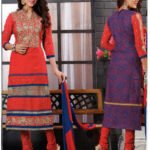 8309Carrot Red and Blue Straight Suit