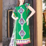 0776A Green and Purple Cotton Jacquard Straight Suit