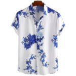 White And Dark Blue Imagic Cotton Shirt For Men