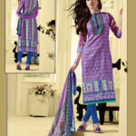 15018 Purple and Royal Blue Cotton Satin Straight Suit