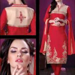 103Red Daily Wear Embroidered Satin Cotton Designer Suit