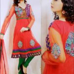 09Saffron and Green Net Anarkali Suit