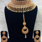 103A Golden Bridal Wear Necklace Set With Maang Tika