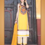 0797A Yellow and Ivory Cotton Jacquard Straight Suit