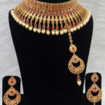 103B Maroon Bridal Wear Necklace Set With Maang Tika