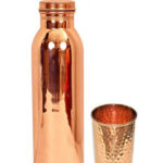 One Pure Copper Mirror Finish Plain Bottle And One Hammered Copper Glass