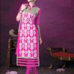 106Magenta and White Daily Wear Embroidered Satin Cotton Designer Suit