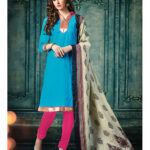 5007SkyBlue and BrightPink Banarasi Jacquard Daily Wear Straight Suit