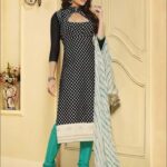 65014Black and Sea Green Chudidar Suit