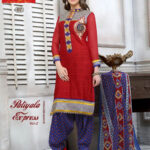 07Red and MidnightBlue Cotton Jacquard Salwar Suit