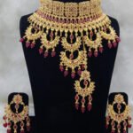 133B Maroon Bridal Wear Necklace Set With Maang Tika