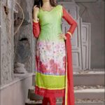 8005Red and Multicolor Georgette Party Wear Digital Print Straight Suit